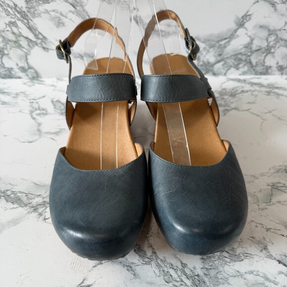 Dansko Women 40 US 9-9.5 Taci Clog Blue Leather Comfort Closed Toe Non Slip Shoe - Picture 2 of 7